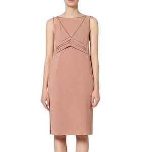 Park Bravo Dress 6 Camel‎ Polka Dot Sheath Pleated Mini Retro Chic Classic